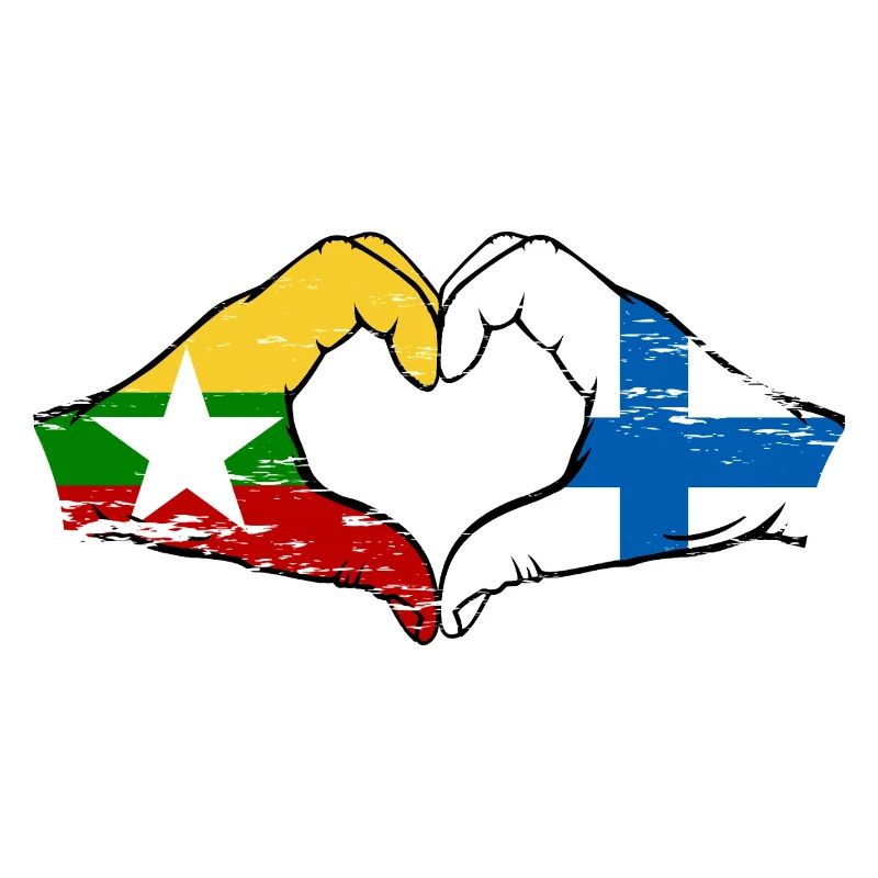Myanmar Finlande drapeau mains forme de coeur utilisé