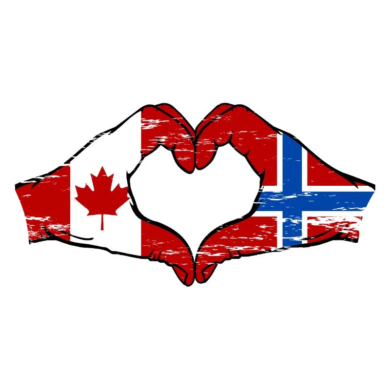 Canada Norvège drapeau mains forme de coeur utilisé
