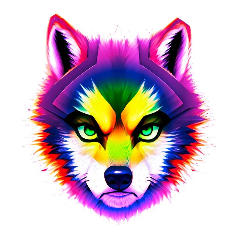 Mystical Rainbow Wolf Head