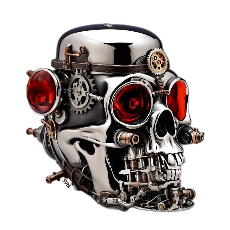 Silver skull with red eyes