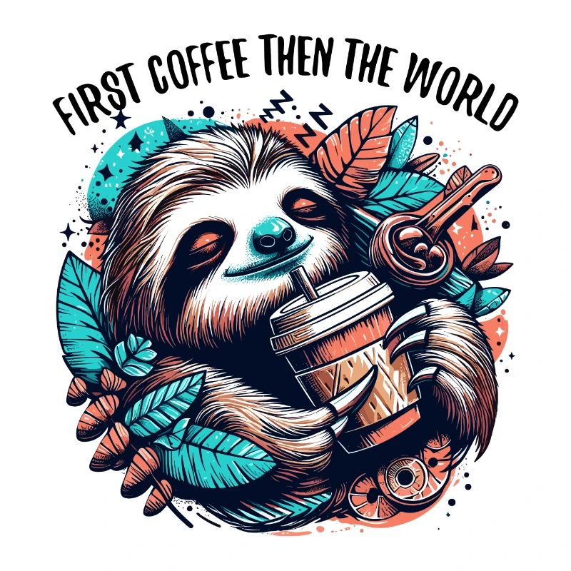 Sloth First Coffee Then World Gift