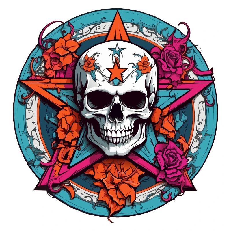 Skull with colorful hood with decorative elements