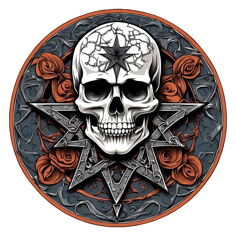 Decorated skull and pentagram in gothic style