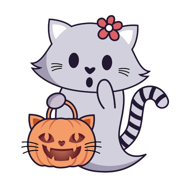Cat Ghost with Pumpkin Bag