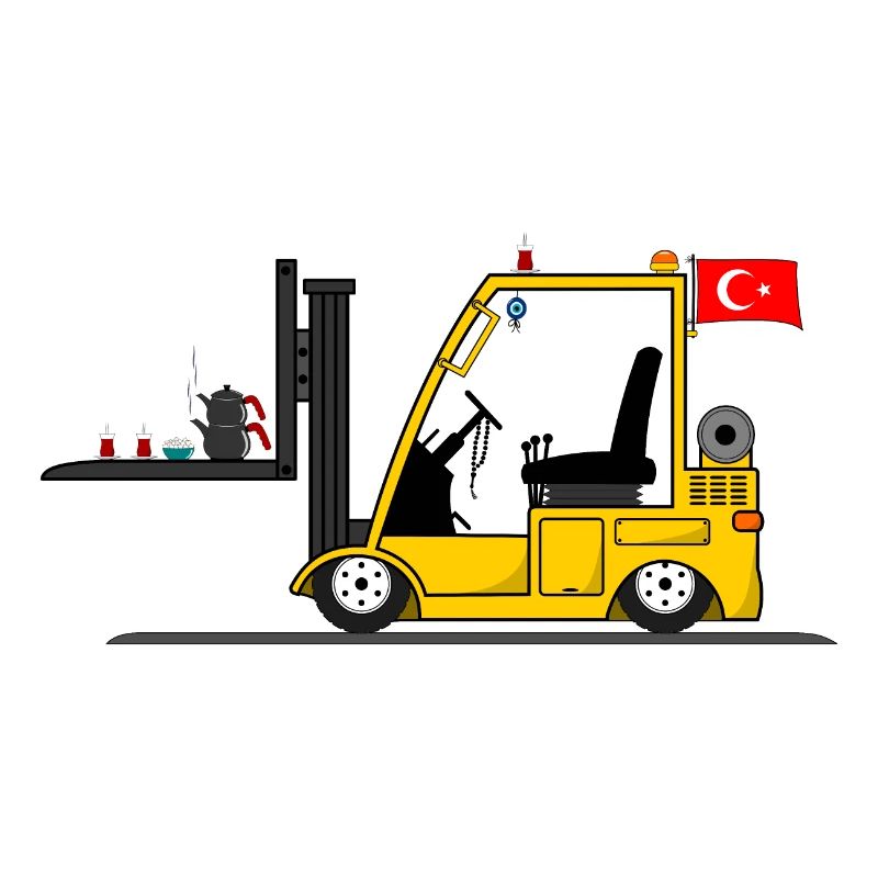 Turkish forklift driver with cay tea