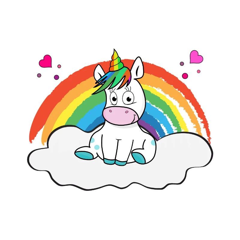 Magic unicorn on cloud with rainbow