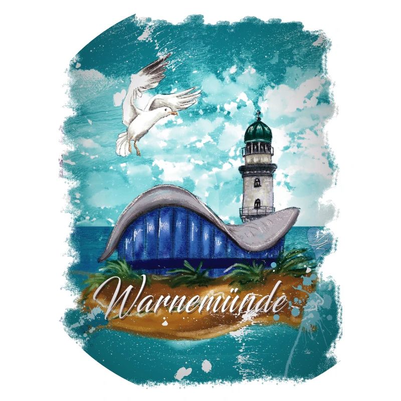 Warnemünder Teepot und Leuchtturm mit Möwe