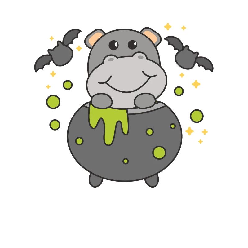 Hippo Happy Halloween Cauldron Bat