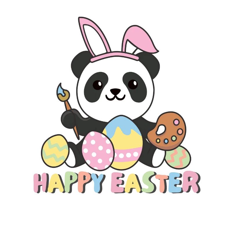 happy easter cute panda Easter with Easter eggs
