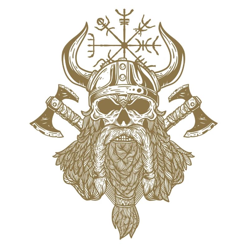 Wikinger Krieger Schädel Bart Äxten Runen Vegvisir