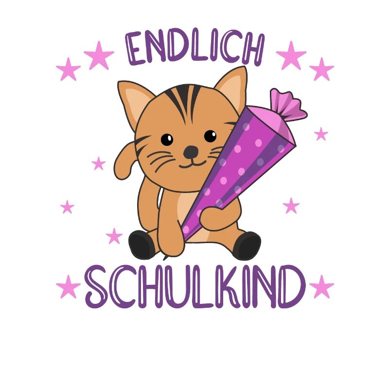 endlich Schulkind Einschulung Schule Katze