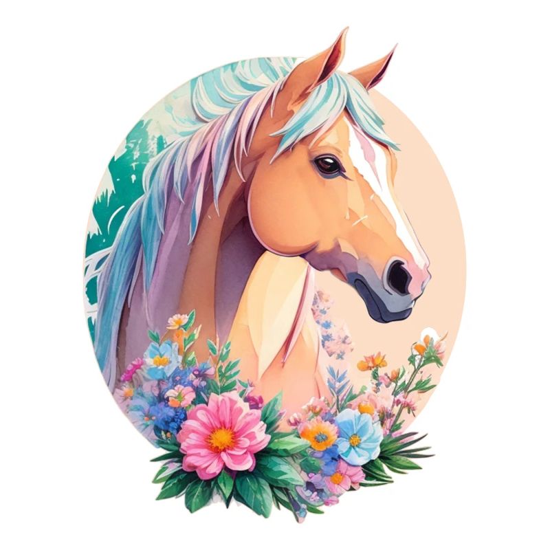 Pastell Farben Pony Pferd Kunst mit Blumen