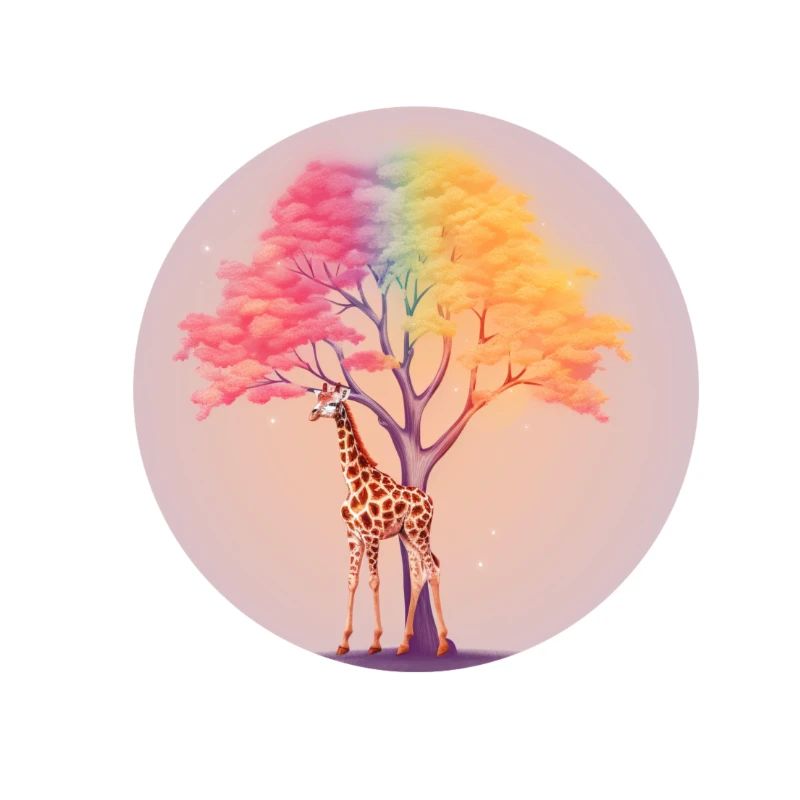 Giraffe under rainbow tree