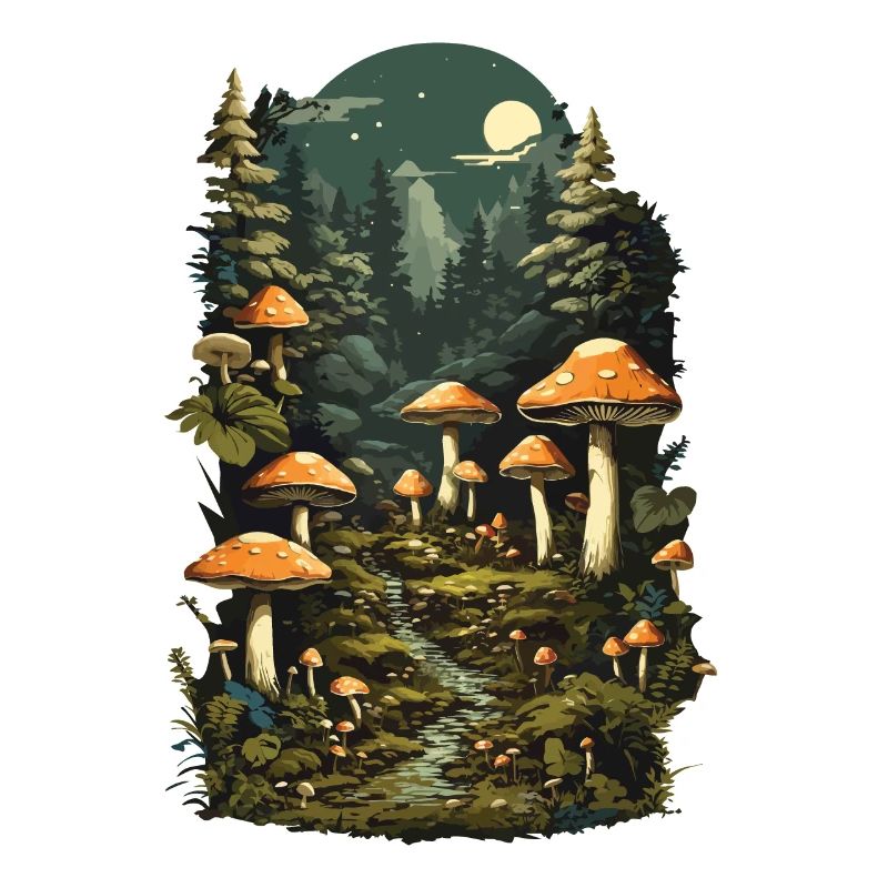Magic mushroom night a retro mushroom picker design