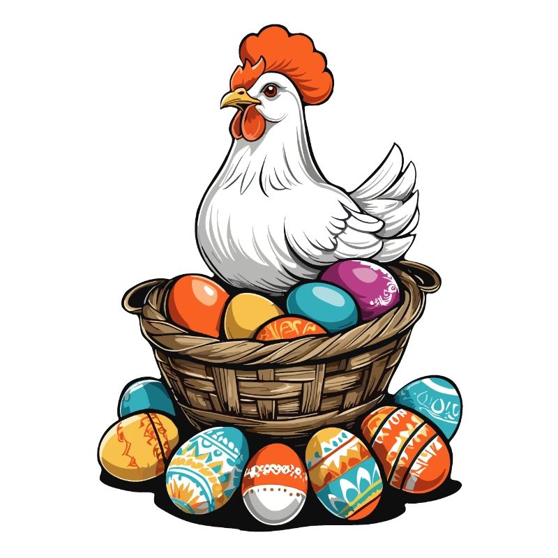 Easter Chicken Colorful Cute Funny Easter Eggs Nest