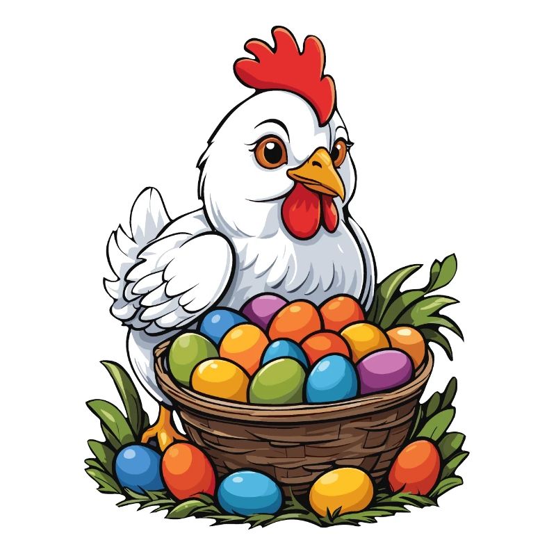 Easter Chicken Colorful Cute Funny Easter Eggs Nest