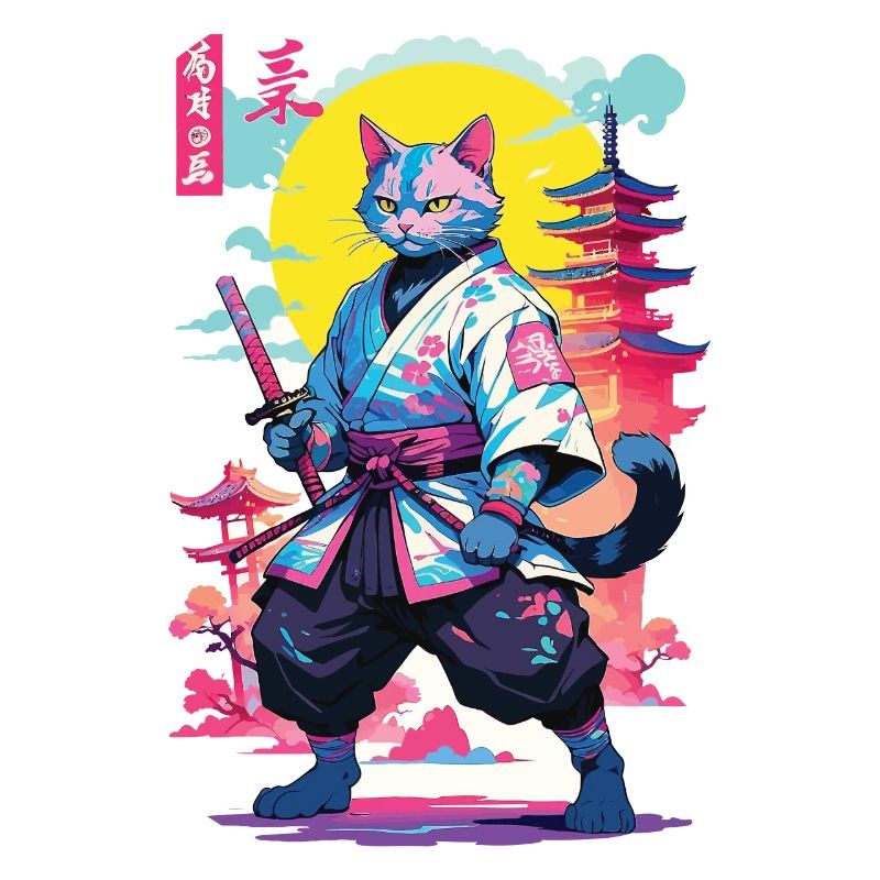 Samurai Cat Vaporwave Aesthetic Design