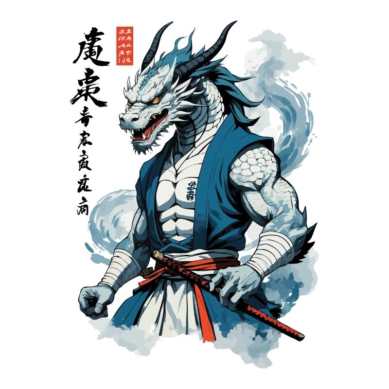 Dragon Samurai Vintage Ukiyo-e Style Asian