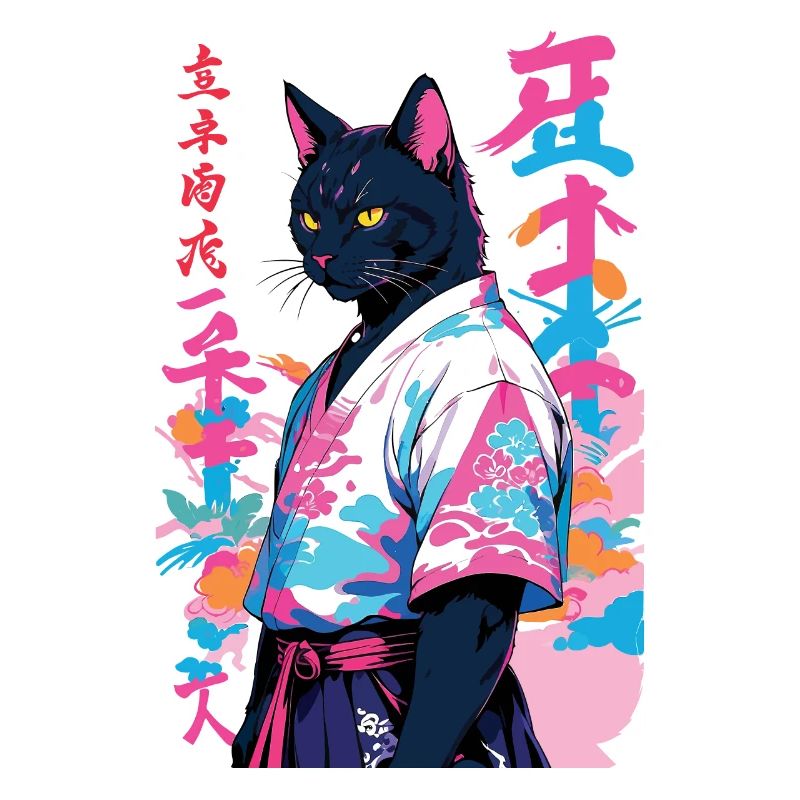 Chat Samouraï Vaporwave Esthétique Art Samouraï
