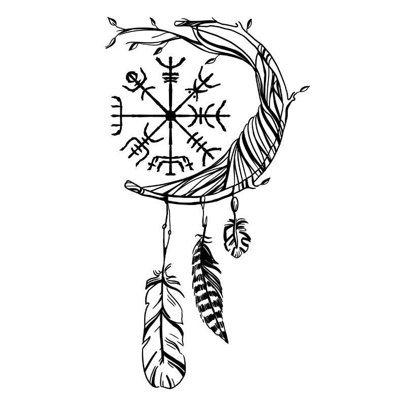 Viking Compass Dream Catcher Vegvisir with Feathers