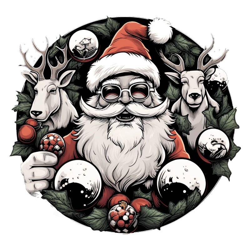 Weihnachtsmann mit Hirschen und Sonnenbrille