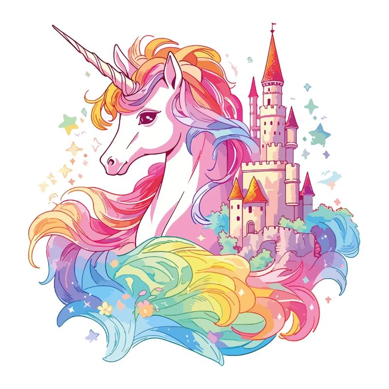 Unicorn, Rainbow, Castle, Multicolorful, Magic, Fantasy