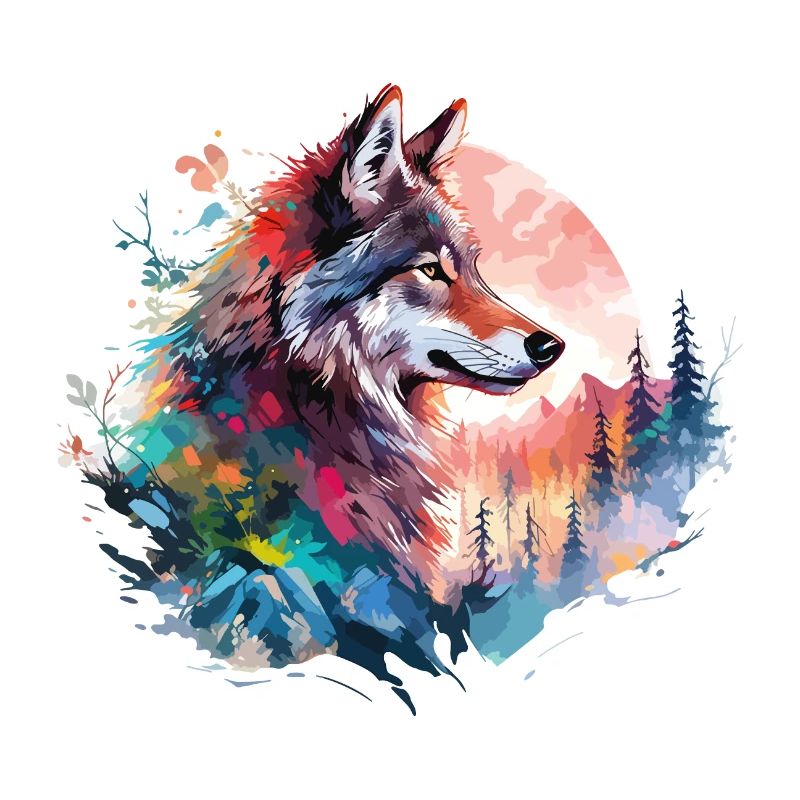 Wolf Wolf’s Head Nature Wilderness Forest Trees Art