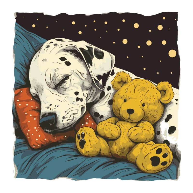 Sleeping Dalmatian with Teddy Bear