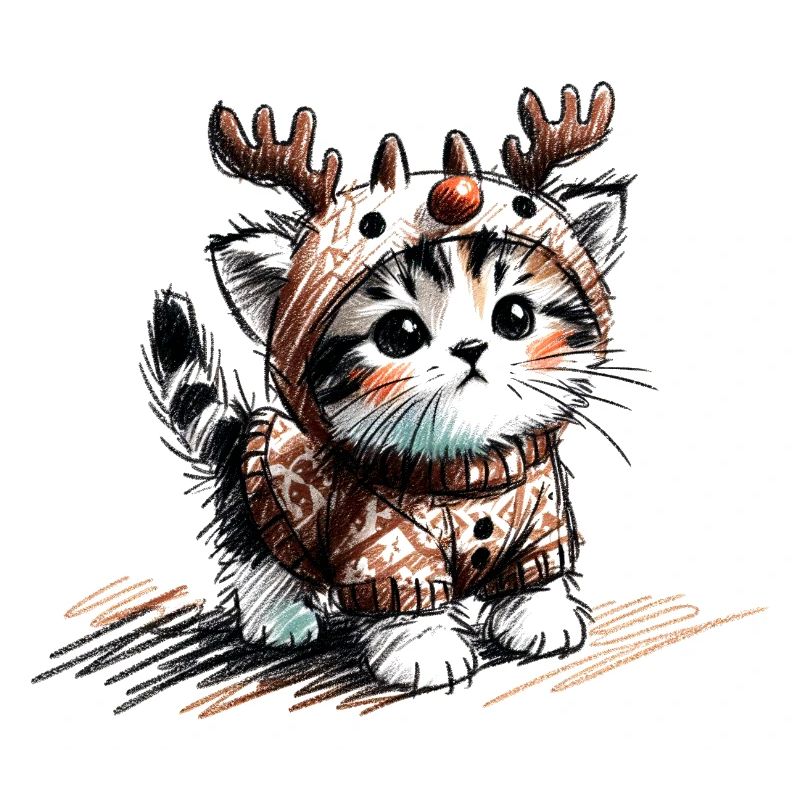 Katze mit Rentiergeweih und Pullover