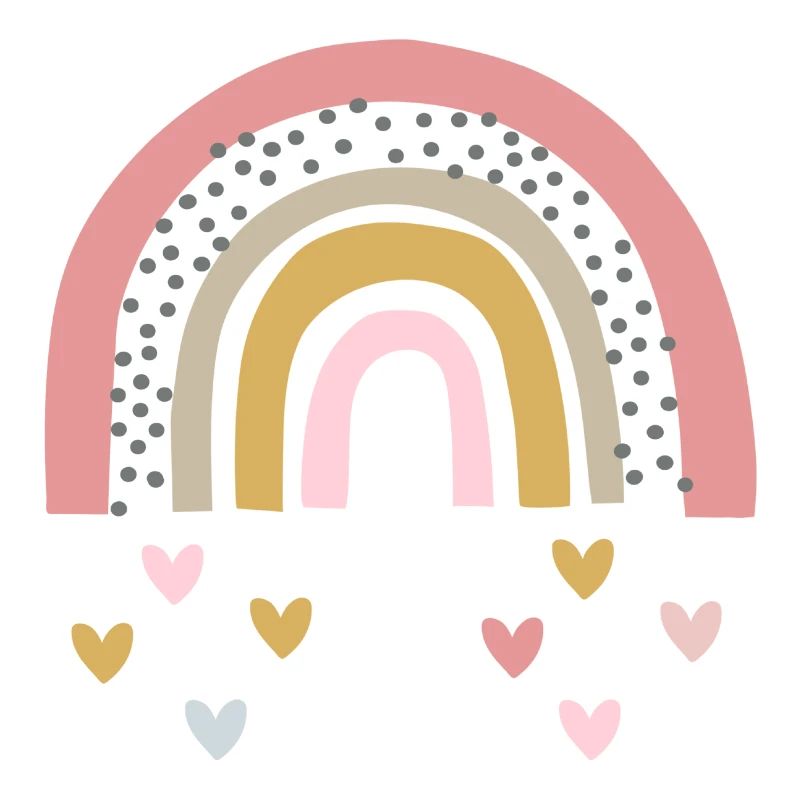 Rainbow with raindrops as a heart shape