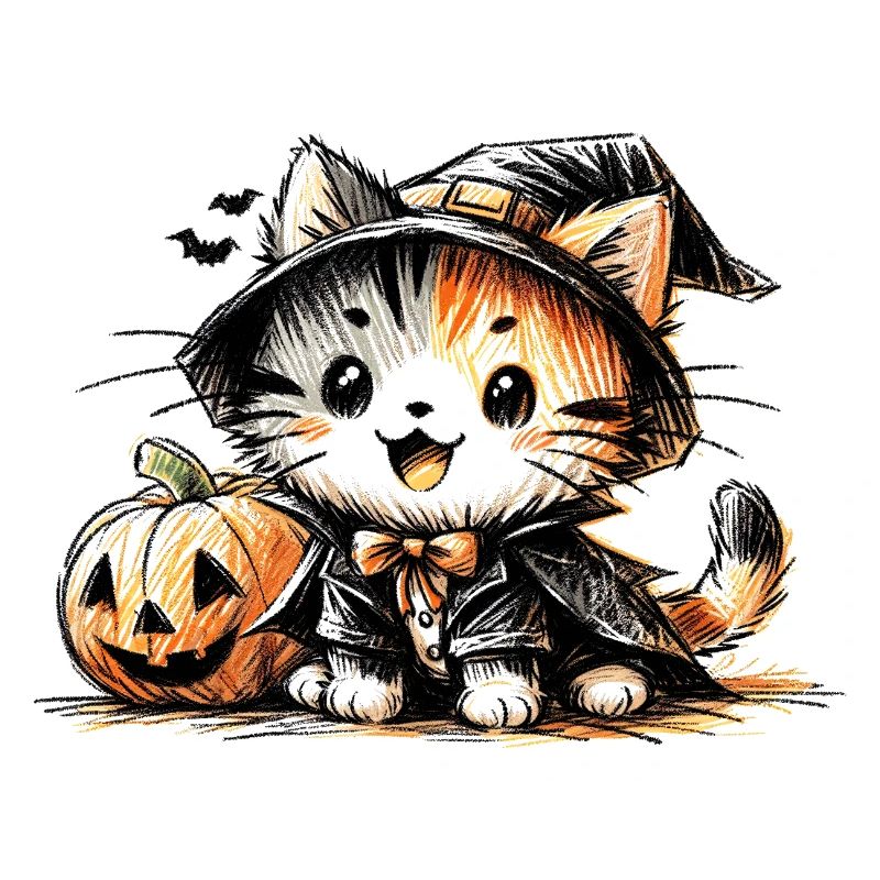 Chat d’Halloween avec citrouille