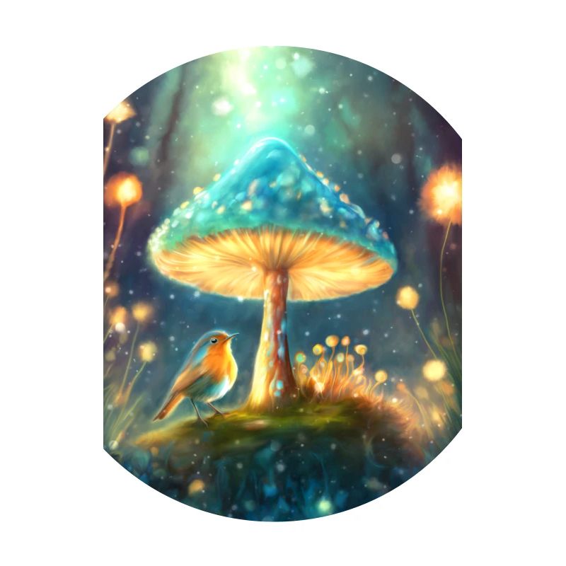 Magic robin under a toadstool