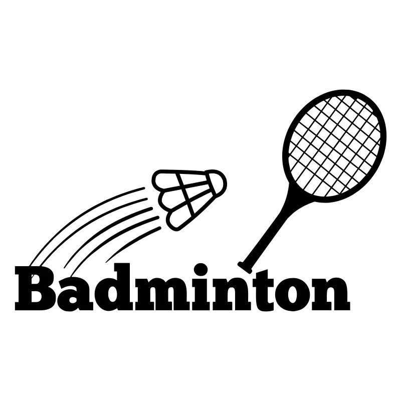 Badminton text with shuttle and racket