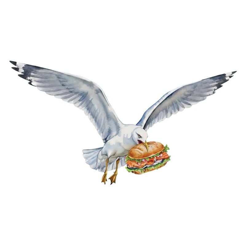 Funny Seagull Steals Fish Rolls Beach
