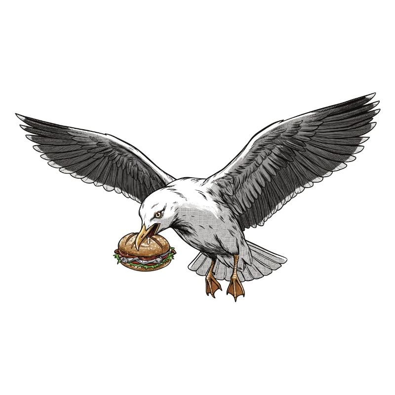 Funny Seagull Steals Fish Rolls Beach