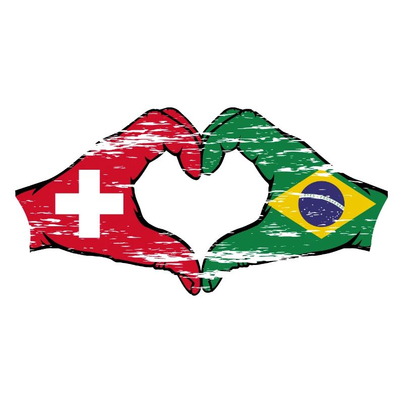 Suisse Brésil drapeau coeur forme avec la main utilisée