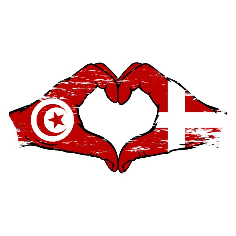 Tunisie Danemark drapeau mains forme de coeur utilisé