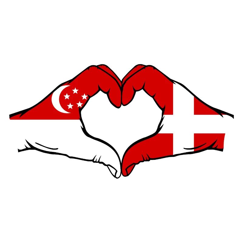 Singapour Danemark drapeau mains forme coeur