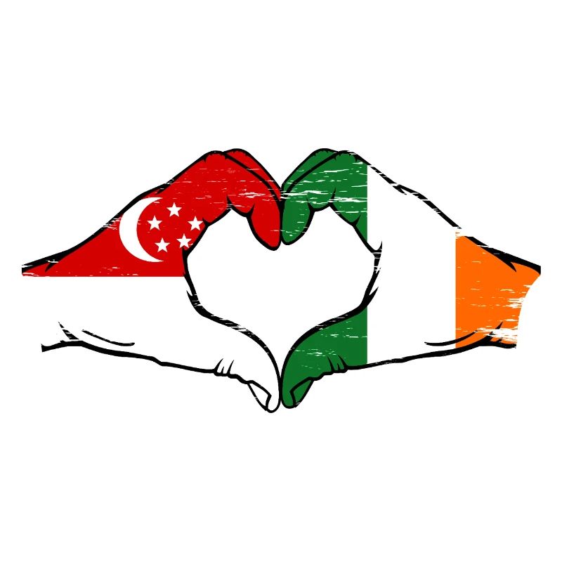 Singapour Irlande Drapeau Mains Coeur Forme Utilisé