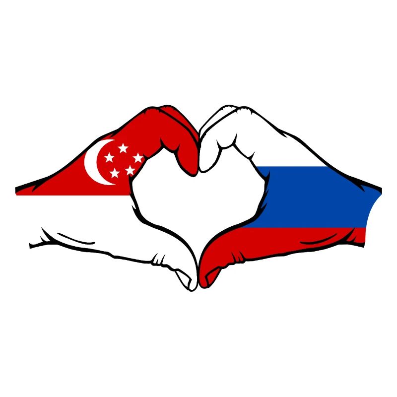 Singapour Russie Drapeau Mains Coeur Forme