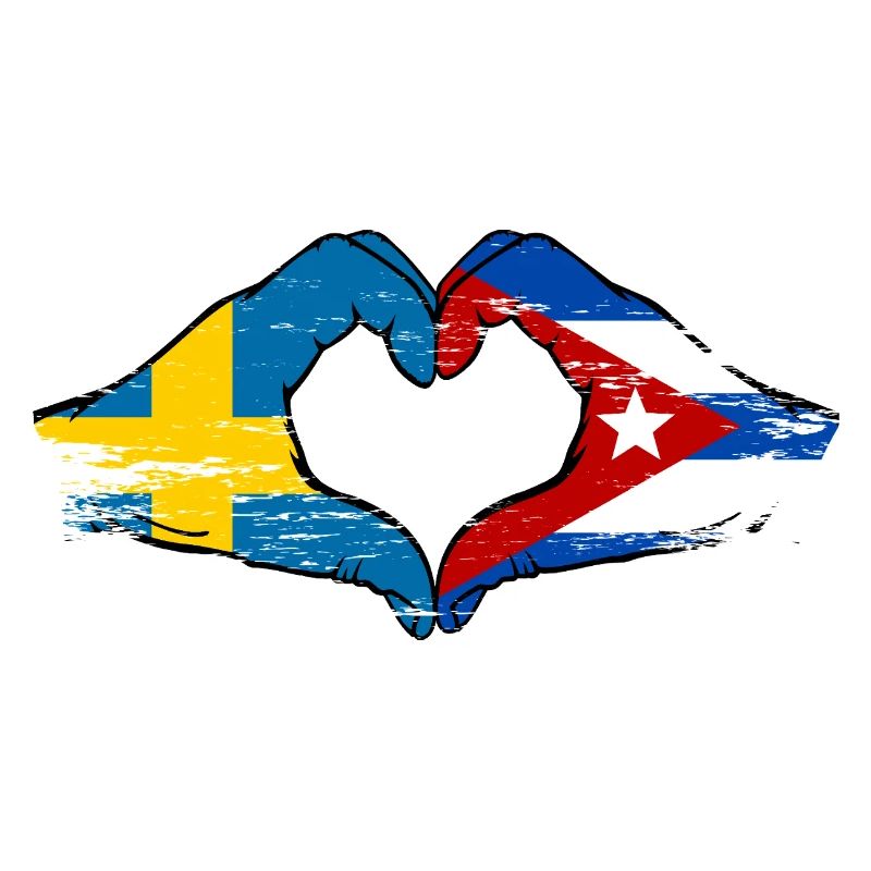Drapeau Suède-Cuba Mains en forme de cœur utilisées