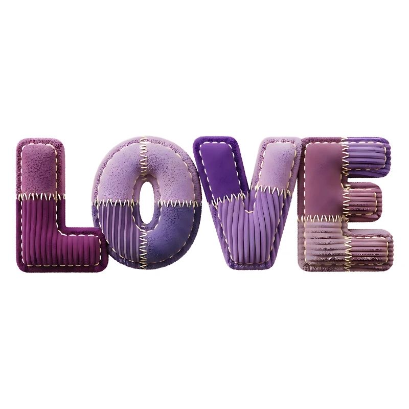 Love Lettering Patchwork 3D Fabric Look