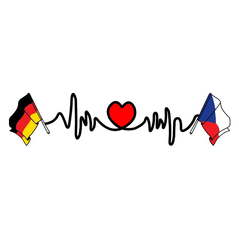 Cardio coeur avec drapeau Allemagne et drapeau République tchèque