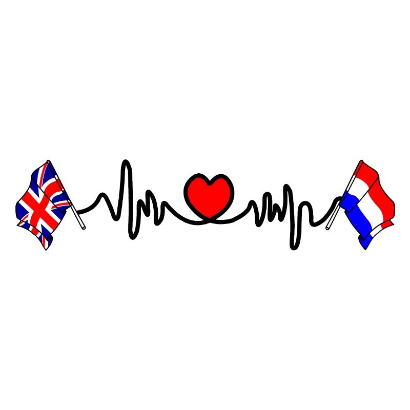Cardio coeur avec drapeau Angleterre et drapeau Pays-Bas