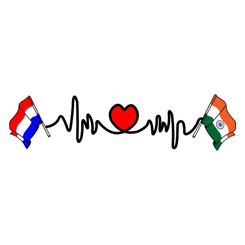 Cardio coeur avec drapeau Pays-Bas, drapeau Inde