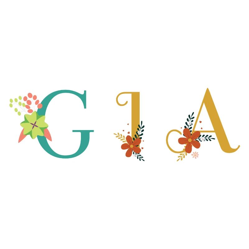 Art du nom GIA avec fleurs brodées