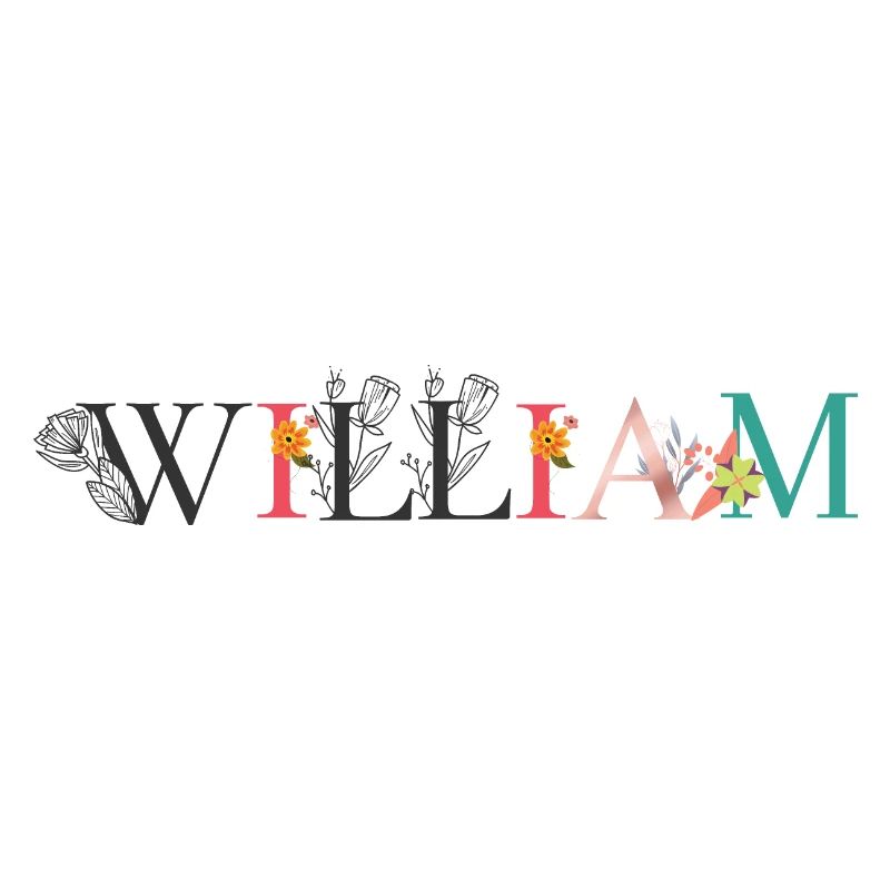 Art du nom WILLIAM avec fleurs brodées