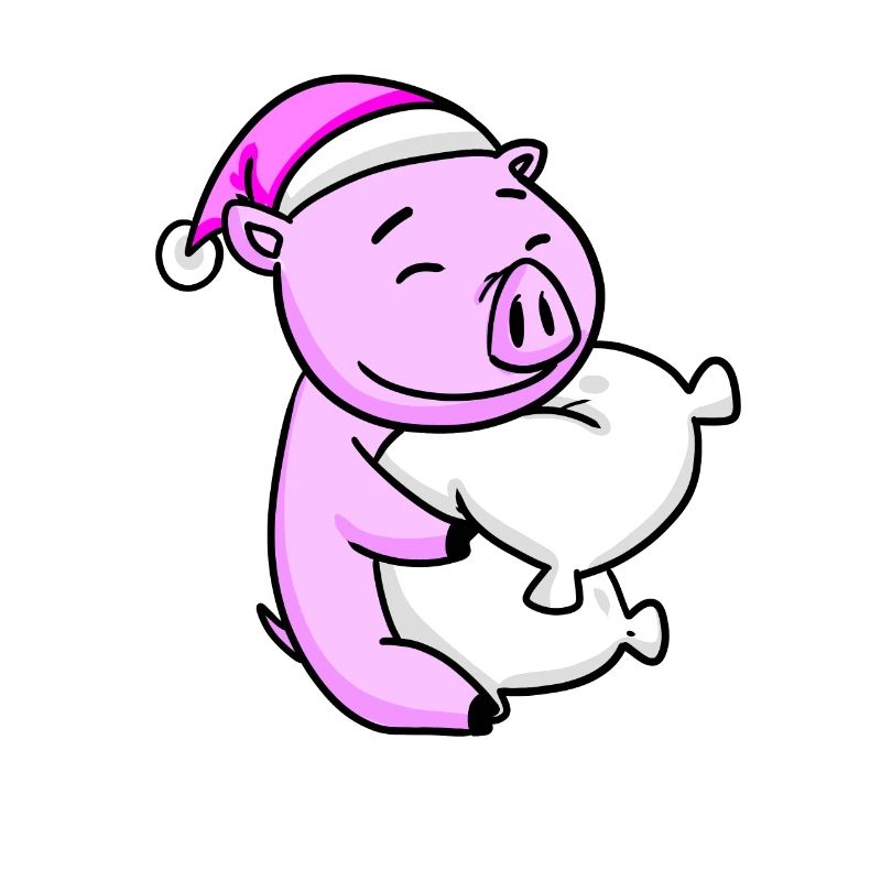 Pig with pillow and sleeping cap