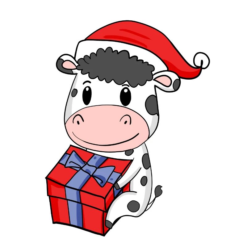 Vache de Noël Bébé avec cadeau