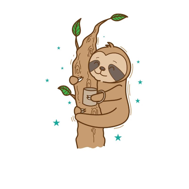 Faultier mit Tasse Tee oder Kaffee faul